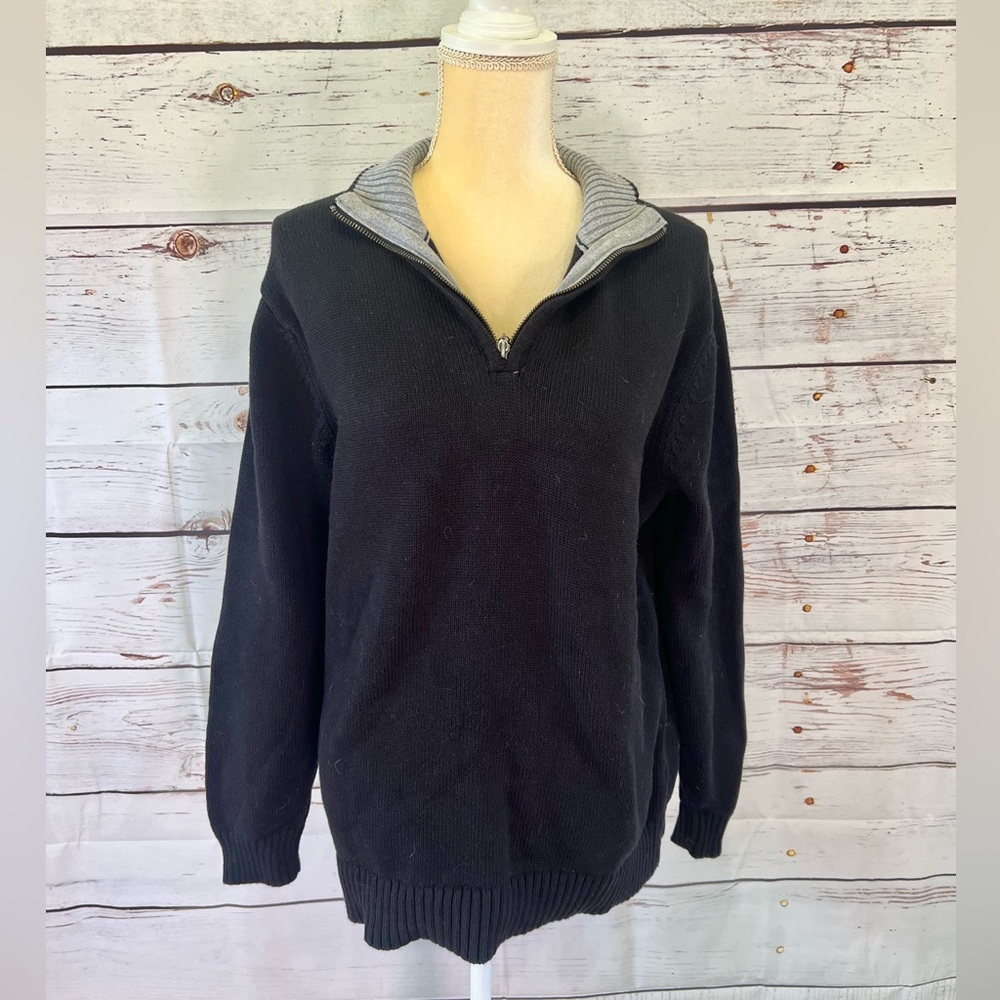 L.L. Bean Black Medium Weight 100% Cotton Quarter Zip Pullover Size Medium
